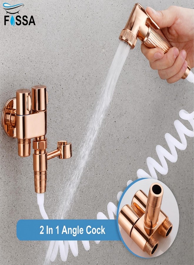 Fossa 2 IN 1 Angle Cock Wall Mount Two Out Water Cleaning Sprayer Angle cock with Flange Brass Chrome Finish For Bathroom Wash Basin Toilet (Rose Gold) - Image 5